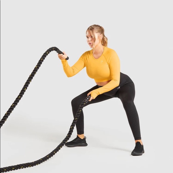 VITAL SEAMLESS 2.0 LONG SLEEVE CROP TOP Yellow Marl - Picture 3 of 5